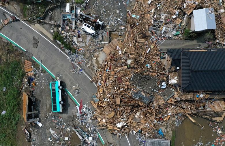 A view shows damages after floods caused by torrential rain, in Kumamura, Kumamoto Prefecture, southwestern Japan. REUTERS/Kim Kyung-Hoon  